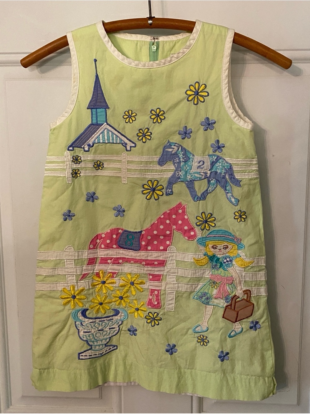 Vintage Lilly Pulitzer Embroidered Lime Green Horse Derby Appliqué Dress
